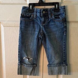 Old Navy Blue Girls Rolled-Cuff Jeans with Knee Distress